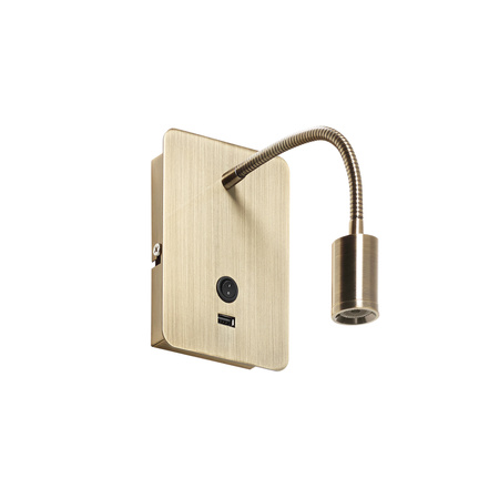 Lampa ścienna READER FLEX mosiądz antyczny + USB LED 3W 3000K