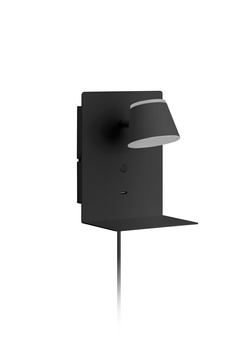 Lampa ścienna LIBIA czarny 5W 3000K USB C, z przewodem z wtyczką