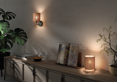 Lampa stołowa RAIL czarny  1xE27 abażur z naturalnego bambusu