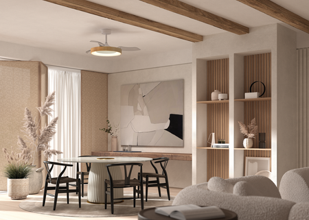 Wentylator LISBOA biały, drewno Ø1065 DC 30W LED 50W CCT zmienna barwa