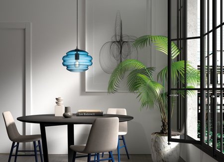 Lampa wisząca MEL XL niebieski klosz, czarny Ø40cm 1xE27