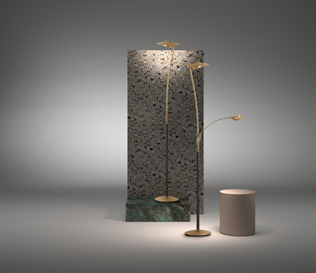 Lampa podłogowa ZENIT WOOD mosiądz mat, orzech LED 30W+10W+7W 3000K ściemnialna