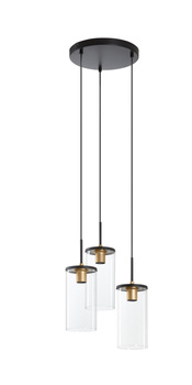 Lampa wisząca 3L TRIEL czarny, mosiądz antyczny 3xE27