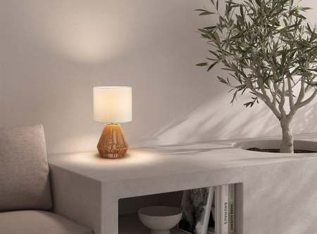 Lampa stołowa CORDA naturalny E27 abażur kremowy, sznur naturalny