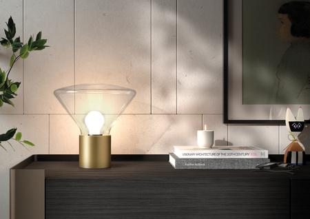 Lampa stołowa DELTA mosiądz mat E27 szkło transparentne