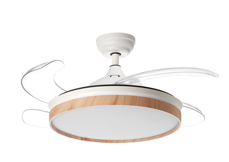 Wentylator BLANES biały, drewno Ø107 DC 32W LED 36W CCT zmienna barwa, pilot