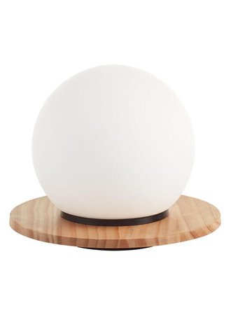 Lampa stołowa FLOC czarny mat, drewniany naturalny Ø17 1xE27 szkło mlecznobiałe