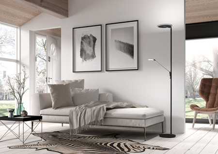 Lampa podłogowa ONE chrom, czarny mat LED 30W+10W 3000K szkło dymione