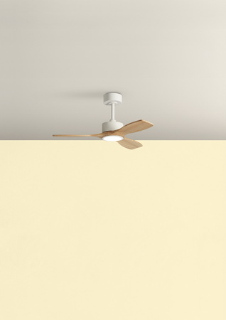 Wentylator SANTORINI XS biały, drewno naturalne Ø97 DC 30W LED 24W CCT zmienna barwa