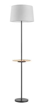 Lampa podłogowa ROMESA czarny mat, naturalny 1xE27 porty USB A & C abażur biały