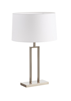 Lampa stołowa OMEGA chrom matowy 1xE27 abażur biały w komplecie