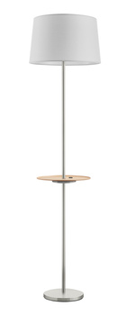 Lampa podłogowa ROMESA chrom matowy, naturalny 1xE27 porty USB A & C abażur biały