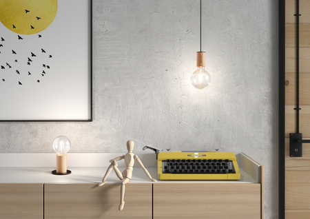 Lampa stołowa KOPA czarny mat, drewniany naturalny 1xE27