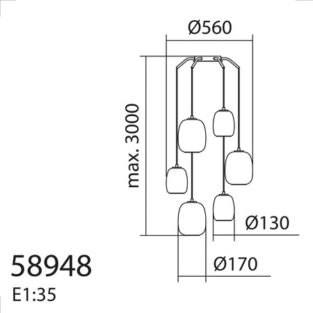 Lampa wisząca JAP czarny mat 6xE27 szkło mleczne