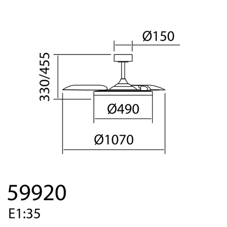 Wentylator CORFU BK Ø107 DC 33W 3A LED 42W CCT zmienna barwa, pilot