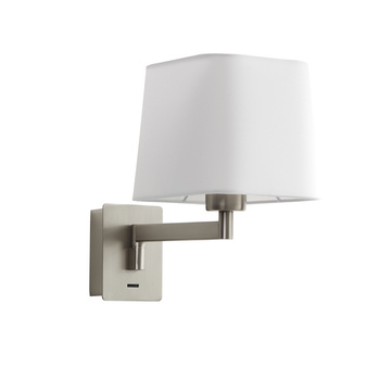 Lampa ścienna FINESS S nikiel mat 1xE27 regulowana, abażur biały, z włącznikiem