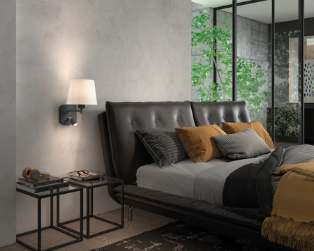 Lampa ścienna MAILAND czarny mat 1xE27+LED 3W 3000K abażur biały