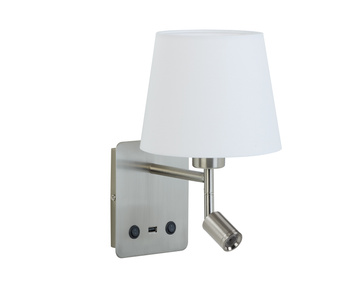 Lampa ścienna MAILAND USB chrom matowy 1xE27+LED 3W 3000K abażur biały