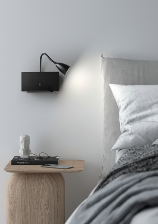 Lampa ścienna TURA czarny 1xGU10 USB typ C