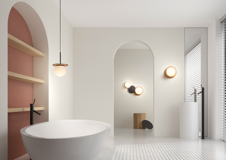 Lampa ścienna łazienkowa FLOC DUO PLUS M drewno naturalne, czarny mat Ø17+Ø15 2xE27