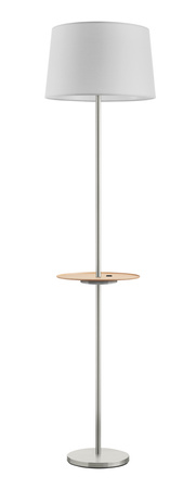 Lampa podłogowa ROMESA chrom matowy, naturalny 1xE27 porty USB A & C abażur biały