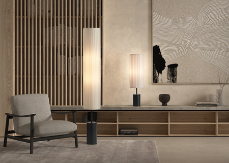 Lampa podłogowa TABATA czarna 1xE27 z kremowym plisowanym abażurem