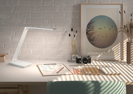 Lampa stołowa SUSI biały 10W CCT 3000-6500K sterowanie dotykowe, ściemnianie, ładowarka indukcyjna i USB