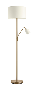 Lampa podłogowa SAM mosiądz antyczny E27+E14 abażur kremowy