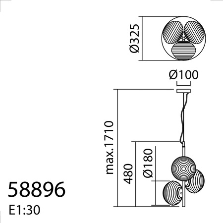 Lampa wisząca CIAO mosiądz mat 3xE27 Ø18