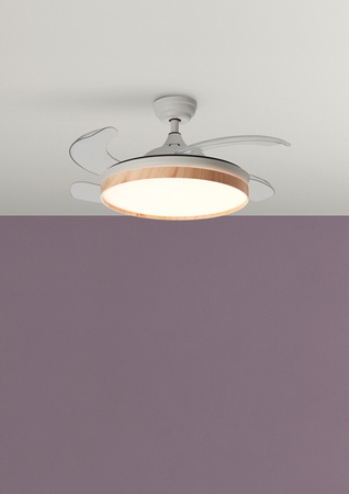Wentylator BLANES biały, drewno Ø107 DC 32W LED 36W CCT zmienna barwa, pilot