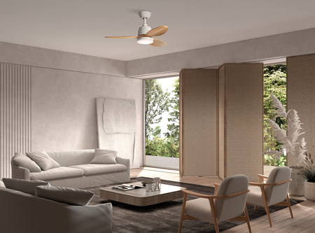 Wentylator SYDNEY XS biały, drewno Ø96 DC 18W 3A LED 24W CCT zmienna barwa