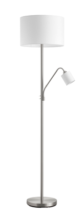 Lampa podłogowa SAM chrom matowy E27+E14 abażur biały
