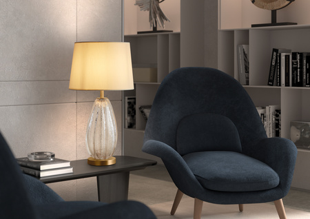 Lampa stołowa BUBLE mosiądz antyczny czerwony, szkło 1xE27 abażur kremowy