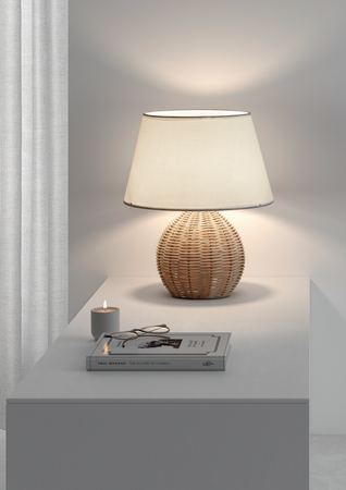 Lampa stołowa NAIROBI bambus naturalny E27 abażur biały