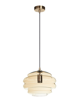 Lampa wisząca MEL bursztynowy klosz, mosiądz antyczny Ø30cm 1xE27