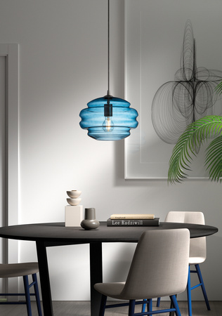 Lampa wisząca MEL XL niebieski klosz, czarny Ø40cm 1xE27