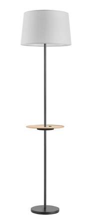 Lampa podłogowa ROMESA czarny mat, naturalny 1xE27 porty USB A & C abażur biały