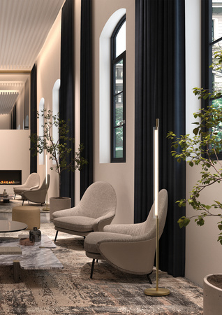 Lampa podłogowa OSLO mosiądz mat LED 20W 3000K szkło transparentne, ściemnialna