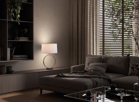 Lampa stołowa OVAL złoty antyczny 1xE27 z kremowym abażurem