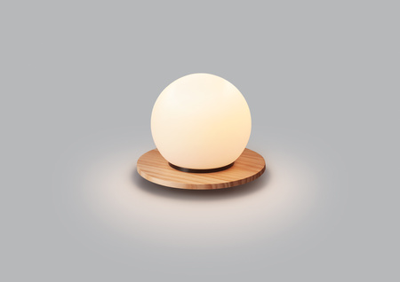 Lampa stołowa FLOC czarny mat, drewniany naturalny Ø17 1xE27 szkło mlecznobiałe