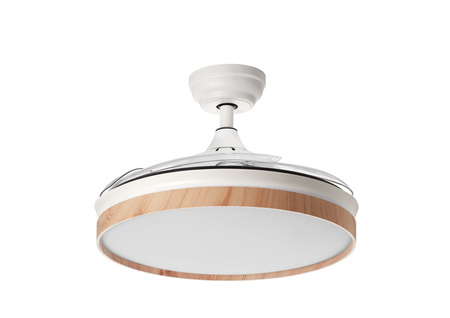 Wentylator BLANES biały, drewno Ø107 DC 32W LED 36W CCT zmienna barwa, pilot