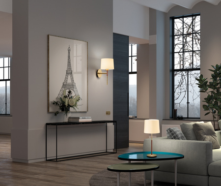 Lampa stołowa JULIETTE mosiądz mat, orzech 1xE27 (abażur zamawiany osobno)