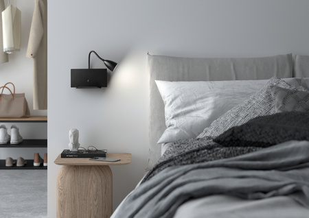 Lampa ścienna TURA czarny 1xGU10 USB typ C