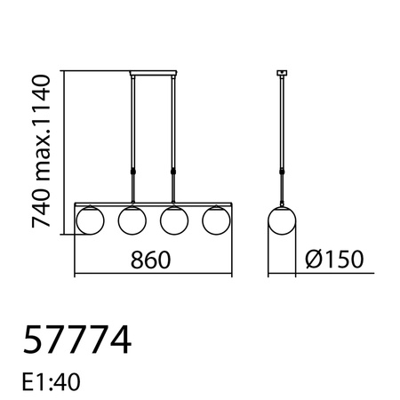 Lampa wisząca RONDA mosiądz mat 4xE27 śr. klosza 15cm