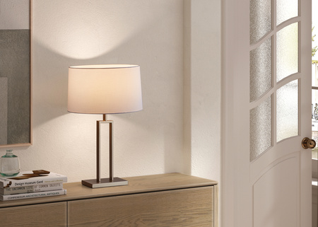 Lampa stołowa OMEGA chrom matowy 1xE27 abażur biały w komplecie