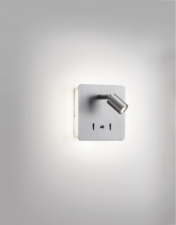 Lampa ścienna ROMEA nikiel mat LED 3W+5W 3000K + USB A, 2x włącznik