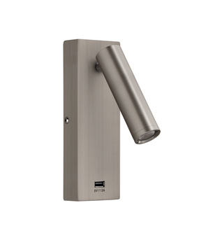 Lampa ścienna CHELSEA LED 3W nikiel mat 3000K + USB