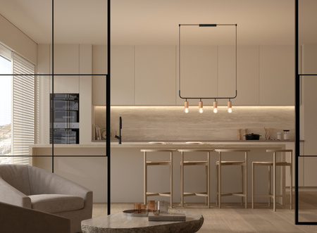 Lampa wisząca KOPA czarny mat, drewniany naturalny 4xE27 madera natural