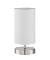 Lampa stołowa SUNNY chrom matowy E14 abażur biały włącznik dotykowy